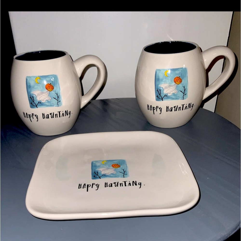 Rae Dunn HAPPY HAUNTING Mug & Plate Bundle. VHTF